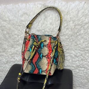 ALDO Multicolor Snake-Print Bucket Bag with Tassel